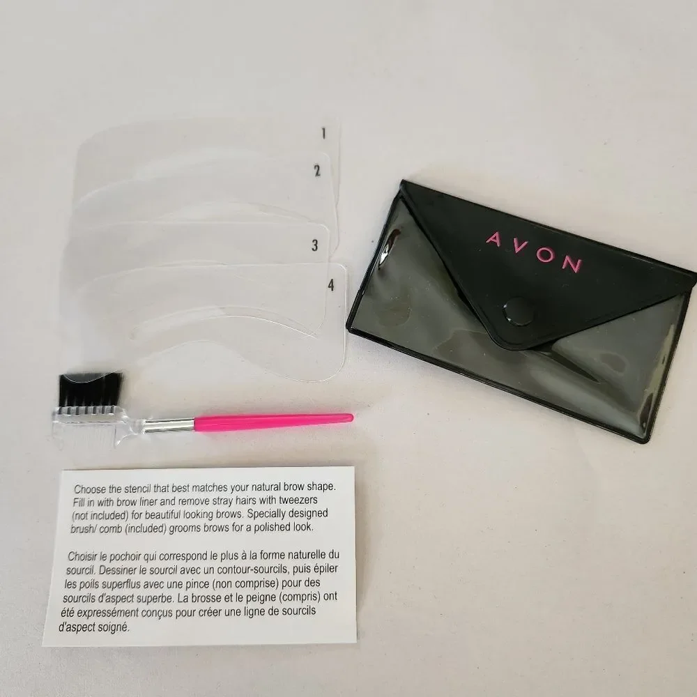 Avon Brow Kit with Pink Brush / Comb and Stencils - Storage Pouch